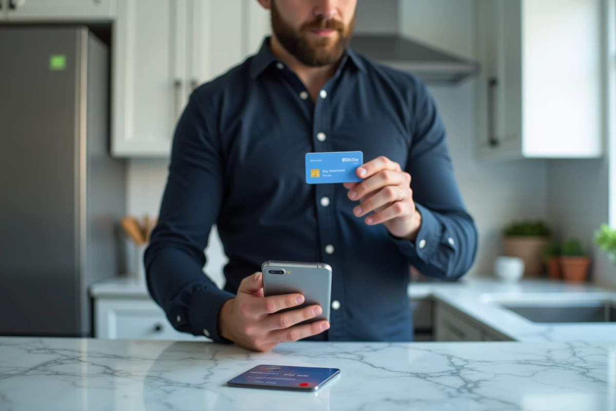 Homme vérifiant une authentification à deux facteurs sur son téléphone pour sécuriser un paiement