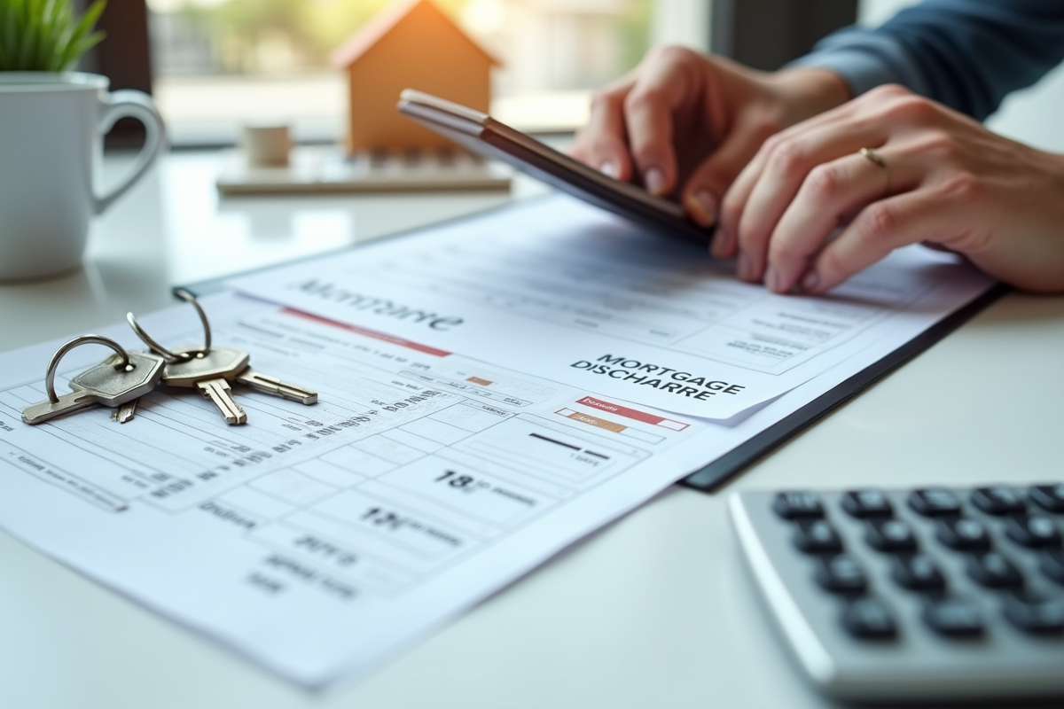 Main utilisant une calculatrice avec documents de remboursement hypothécaire