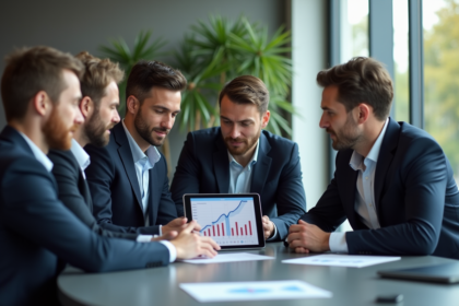 Groupe de professionnels en réunion dans un bureau moderne