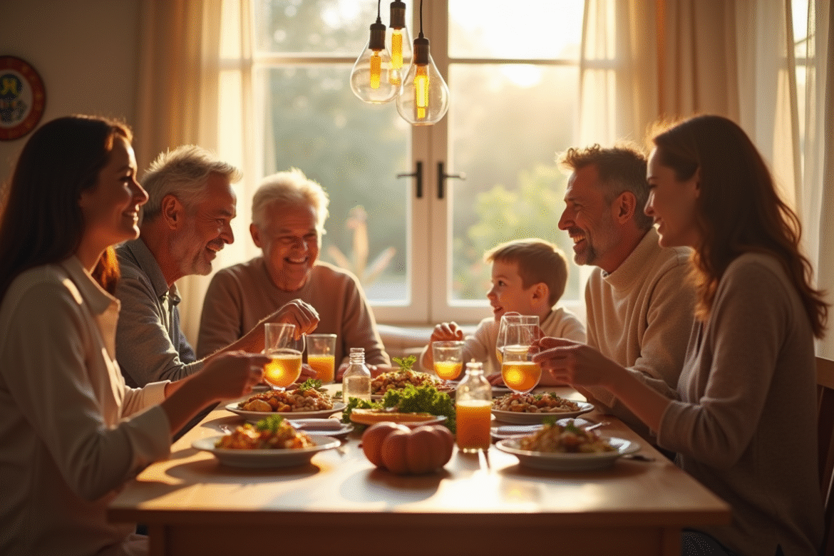 Famille multigenerational partageant un repas convivial