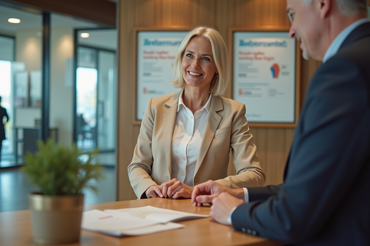 Femme conseillant un client sur un livret d