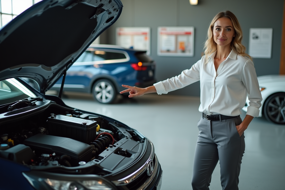 Femme technicienne vérifiant la batterie d