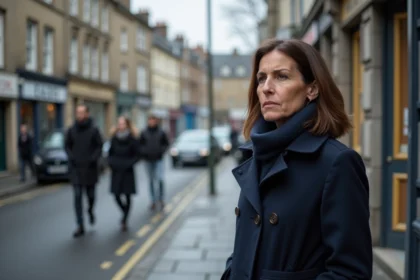 Femme française en trench et foulard à Caen