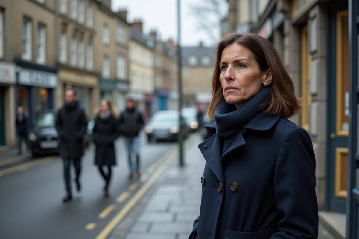 Femme française en trench et foulard à Caen