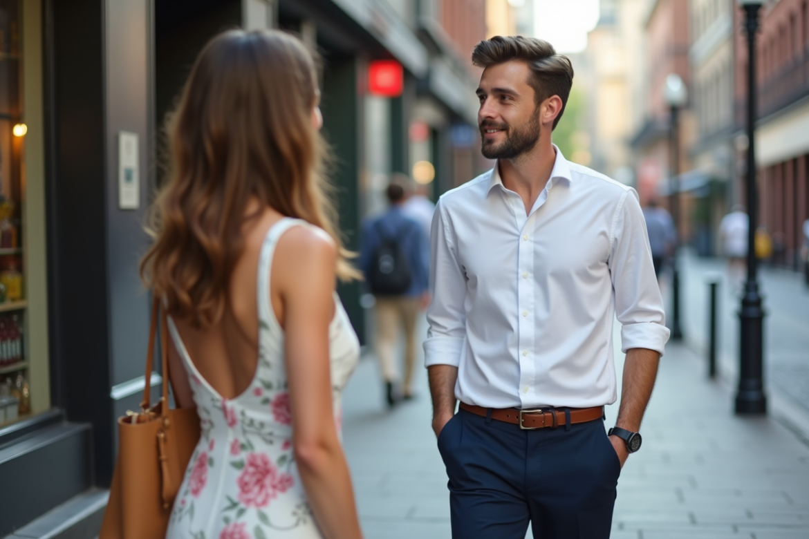 Homme regardant une femme dans la rue en ville
