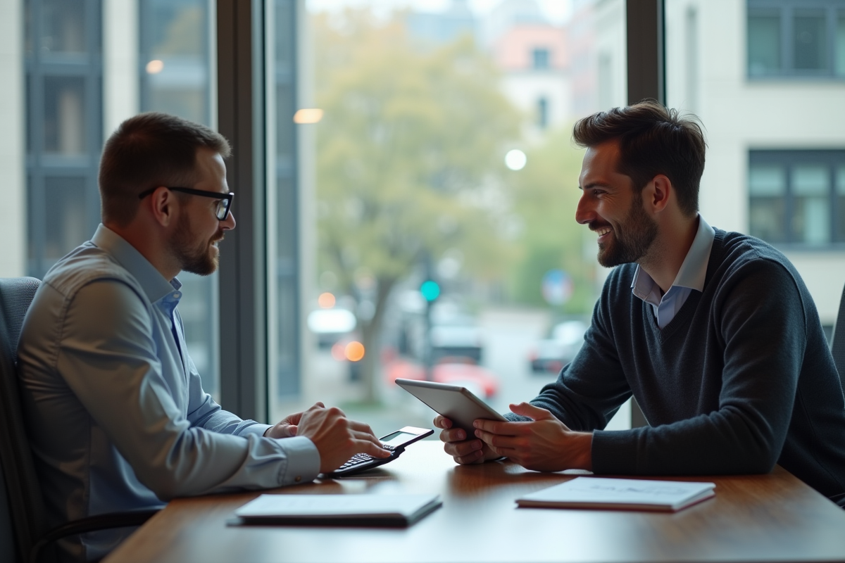 Homme professionnel discutant avec conseiller bancaire
