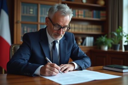 Homme d'âge moyen en costume regardant des documents fiscaux