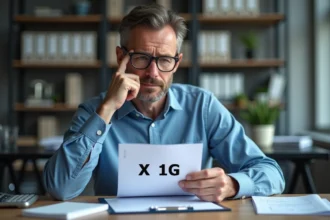 Homme d'âge moyen examinant un tableau de conversion en bureau