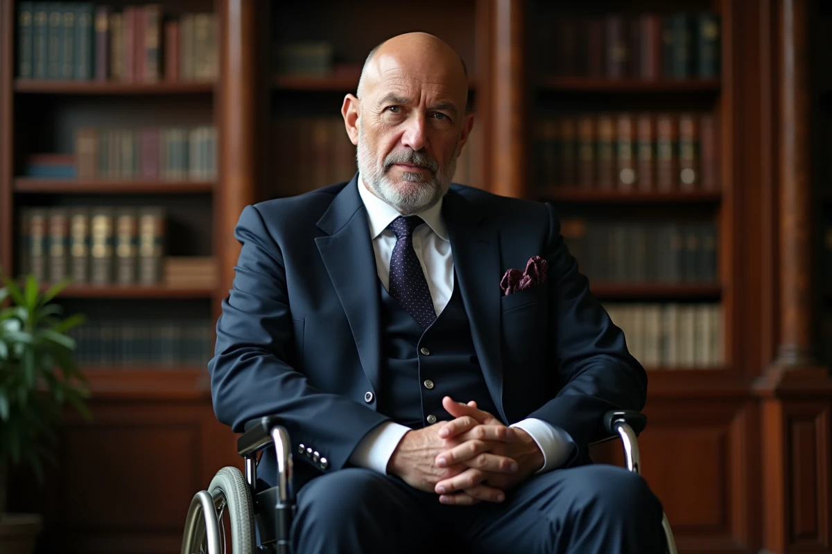 Homme d'âge mûr en costume assis dans un fauteuil en bois