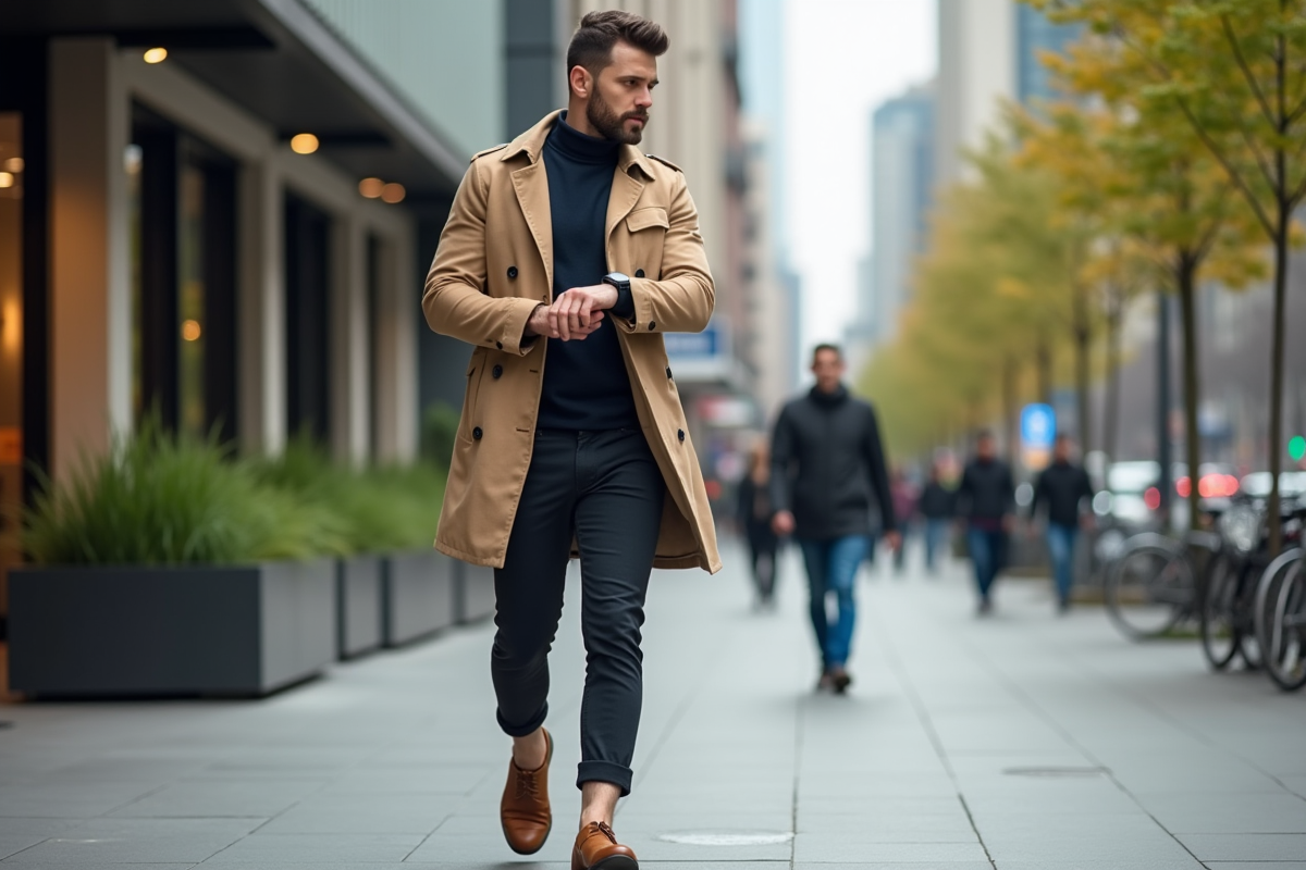 Jeune homme marche dans la rue en mode urbain contemporain