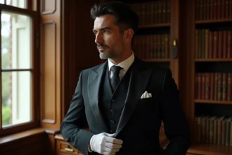 Homme d'époque victorienne en costume noir élégant