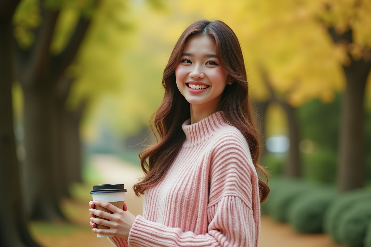 Jeune femme en pull de chenille pastel dans la nature ensoleillée