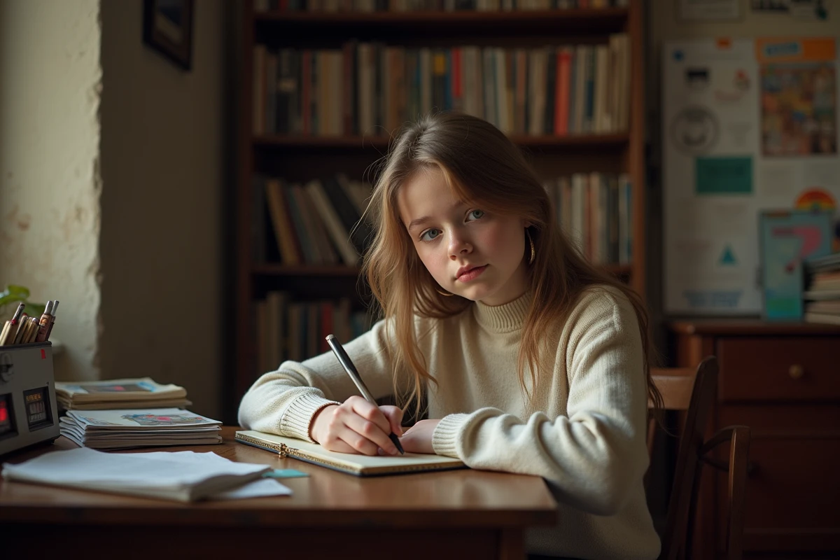 Jeune fille pensive dans un appartement vintage années 80