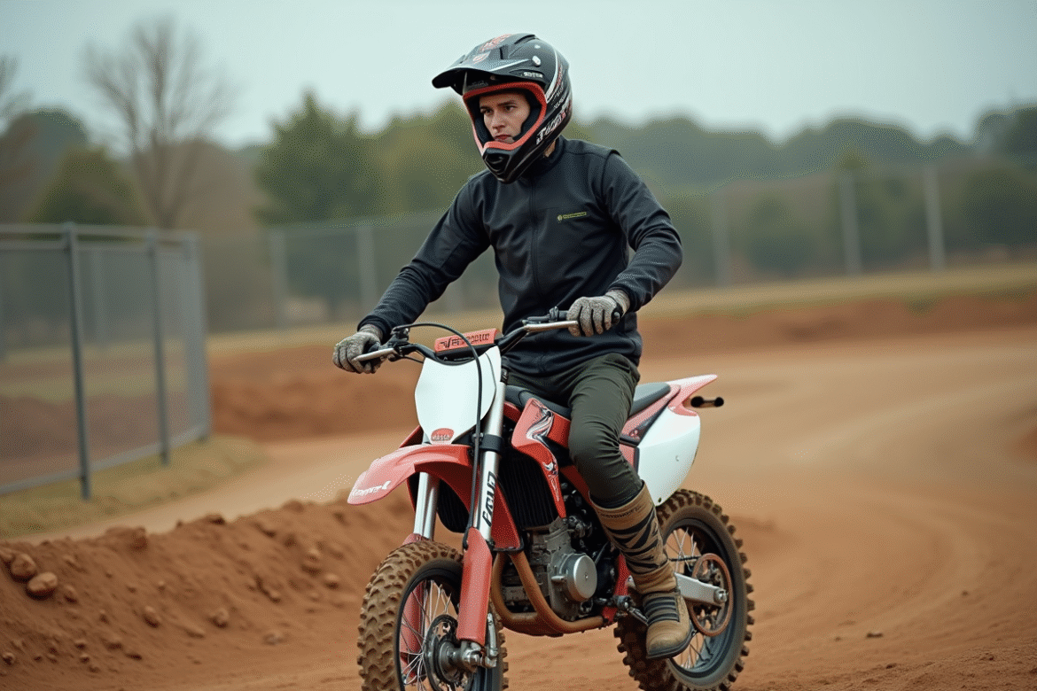 Jeune homme en motocross prêt pour un test avec une moto Apollo RFZ125
