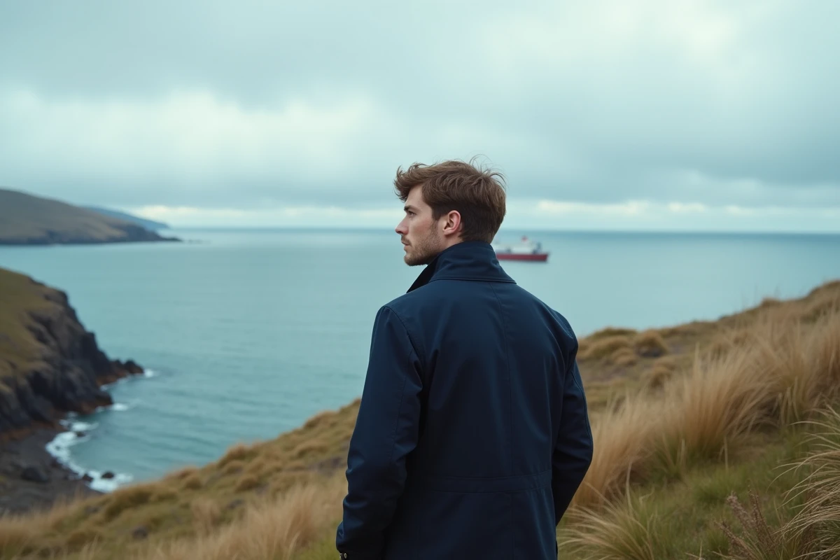 Jeune homme regardant la mer depuis la falaise