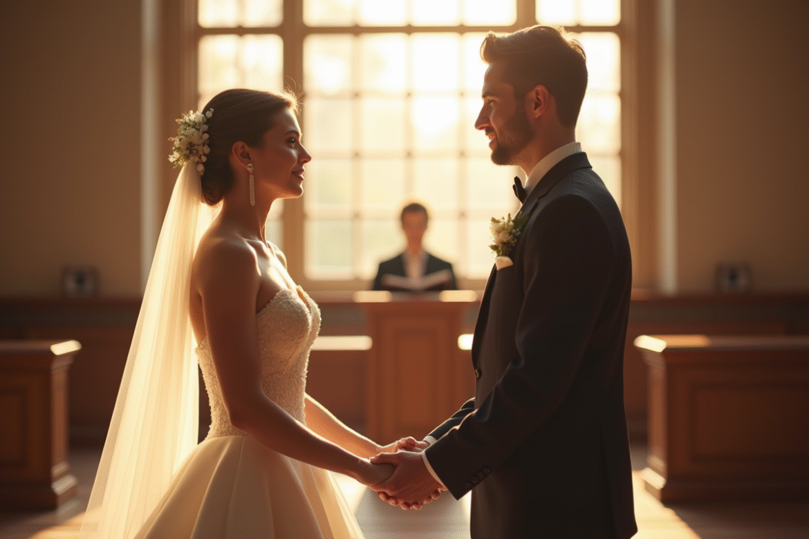 Mariage en courthouse avec lumière naturelle et vœux