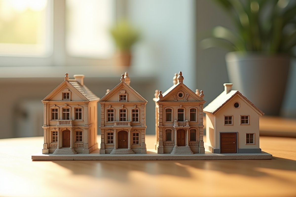 Miniatures de bâtiments architecturaux sur table en bois lumineuse