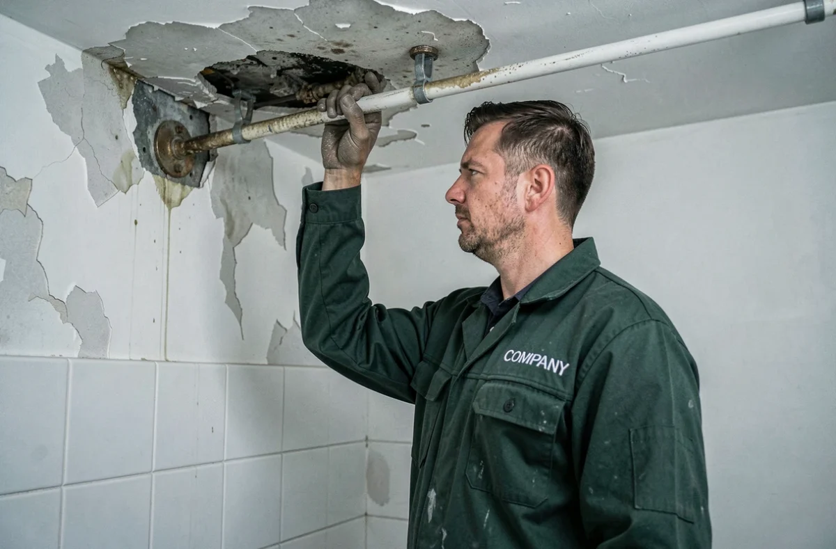 Plombier de Plomberie Moronval intervenant en urgence sur une fuite de plafond