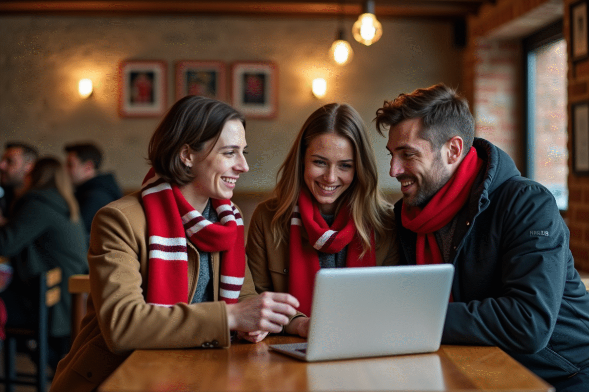 Supporters de football discutant dans un café chaleureux